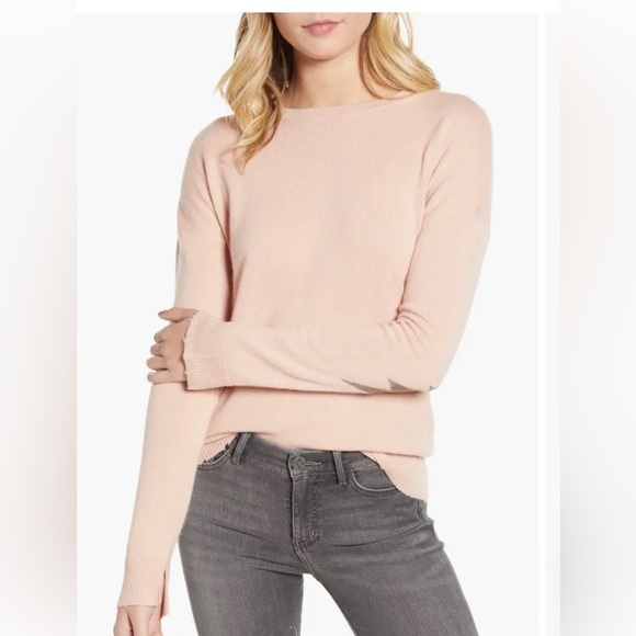 Zadig & Voltaire Cici Patch Cashmere Sweater L NWT Grey Lightening Bolt - Picture 3 of 16